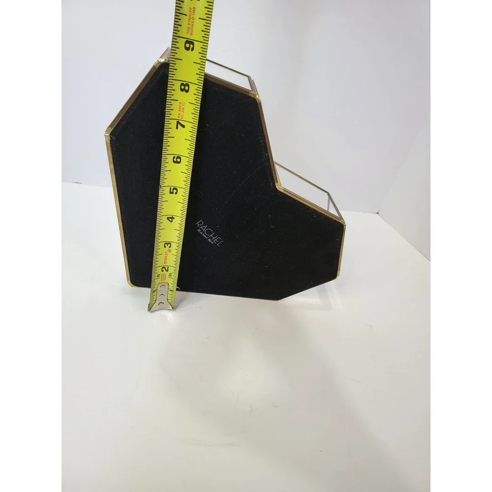 Rachel Roy Heart Shaped Glass Mirror Vanity Tray Gold Tone Metal Jewelry Dish